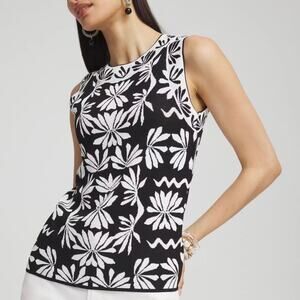 Chico's Jacquard Sleeveless Pullover Tank Black and White 2 Large